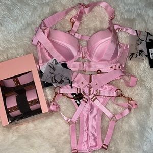 Honey Birdette Kukuro blush bra open brief bondage kit